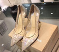 Women's Mesh Rhinestone High Heels - Pointed Toe Transparent Shoes - Loafer Lane