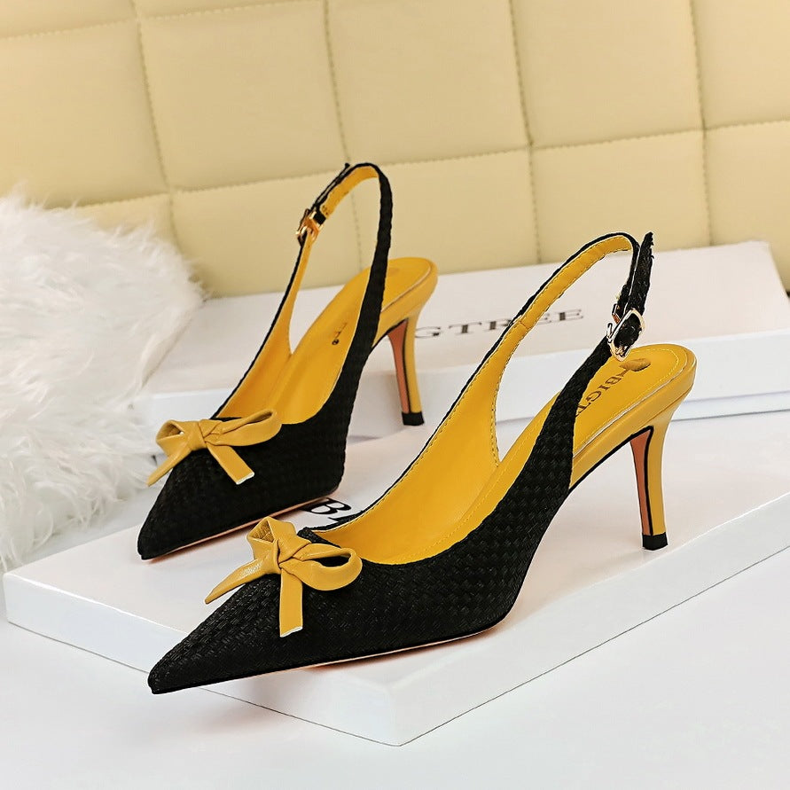 Women's Pointed Toe Hollow High Heels - Woven Stiletto Shoes - Loafer Lane