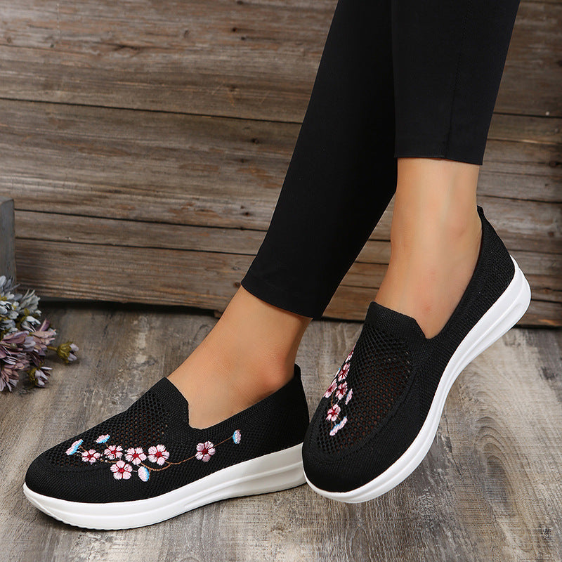 Women’s Flower Embroidery Loafers - Breathable Mesh Flats - Loafer Lane