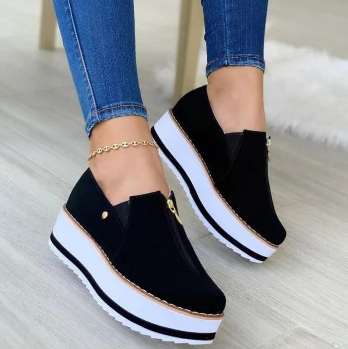 Zipper Flat Shoes - Slip-On Platform Loafers for Women - Loafer Lane