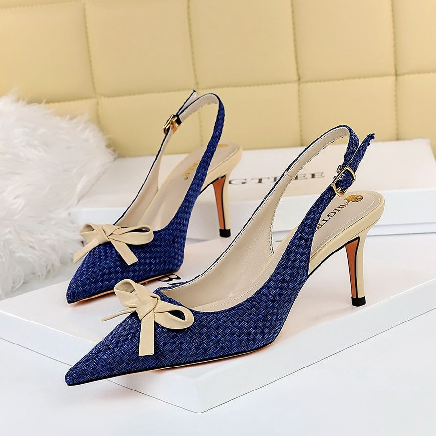 Women's Pointed Toe Hollow High Heels - Woven Stiletto Shoes - Loafer Lane