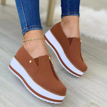 Zipper Flat Shoes - Slip-On Platform Loafers for Women - Loafer Lane