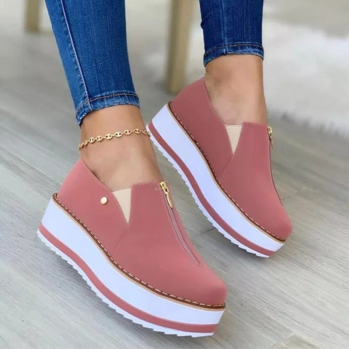 Zipper Flat Shoes - Slip-On Platform Loafers for Women - Loafer Lane